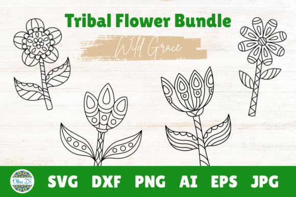Wild Grace Tribal Flowers for Modern Graphics & Crafts